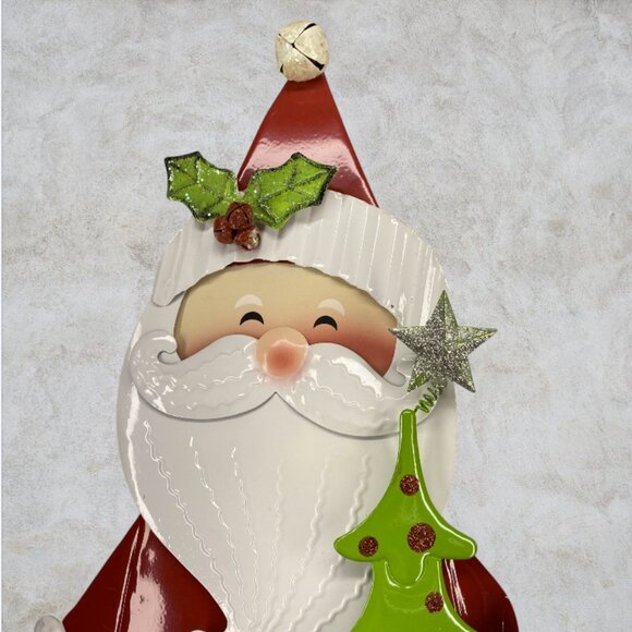 LIGHTED SANTA DECORATION -- Flashing LED Santa, Lightweight Metal, Christmas - Picture 6 of 7